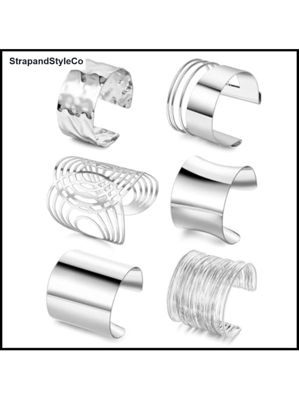 Chunky Cuff Bracelets Set 6pc Adjustable Hammered Bangles